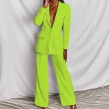 EVE Plus Size Solid Color Blazer Two Piece Pants Set YZCF-ZL1396