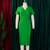 EVE Plus Size V Neck Short Sleeve Pencil Dress GATE-504