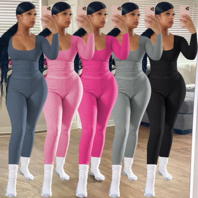 EVE Long Sleeve Solid Color Two Piece Pants Set YD-YM009-D1