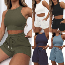 EVE Solid Color Sleeveless Two Piece Shorts Set YMZY-PP0028