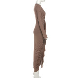 EVE Deep V Neck Pleated Maxi Dress XEF-K25D79813
