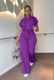 EVE Solid Color Short Sleeve Zipper Two Piece Pant Set GYLY-10163
