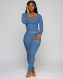 EVE Long Sleeve Solid Color Two Piece Pants Set YD-YM009-D1