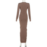 EVE Deep V Neck Pleated Maxi Dress XEF-K25D79813