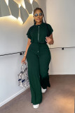 EVE Solid Color Short Sleeve Zipper Two Piece Pant Set GYLY-10163