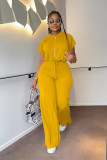 EVE Solid Color Short Sleeve Zipper Two Piece Pant Set GYLY-10163