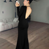 EVE Long Sleeve Pleated Solid Maxi Dress GYME-K25D80023