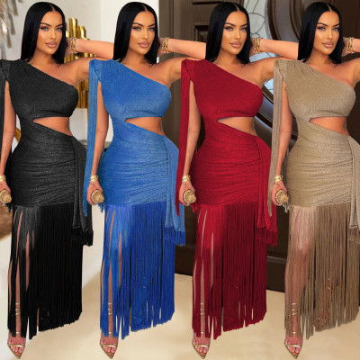 EVE Single Shoulder Tassel Maxi Dress GTYZ-7536