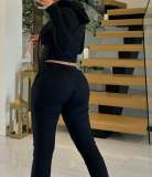 EVE Solid Color Hooded Sport Two Piece Pants Set NYF-8198