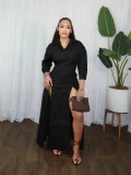 EVE Solid Color Long Sleeve Split Shirt Dress  SFY-782