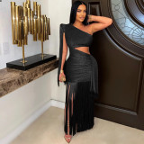 EVE Single Shoulder Tassel Maxi Dress GTYZ-7536