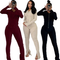 EVE Solid Color Hooded Sport Two Piece Pants Set NYF-8198