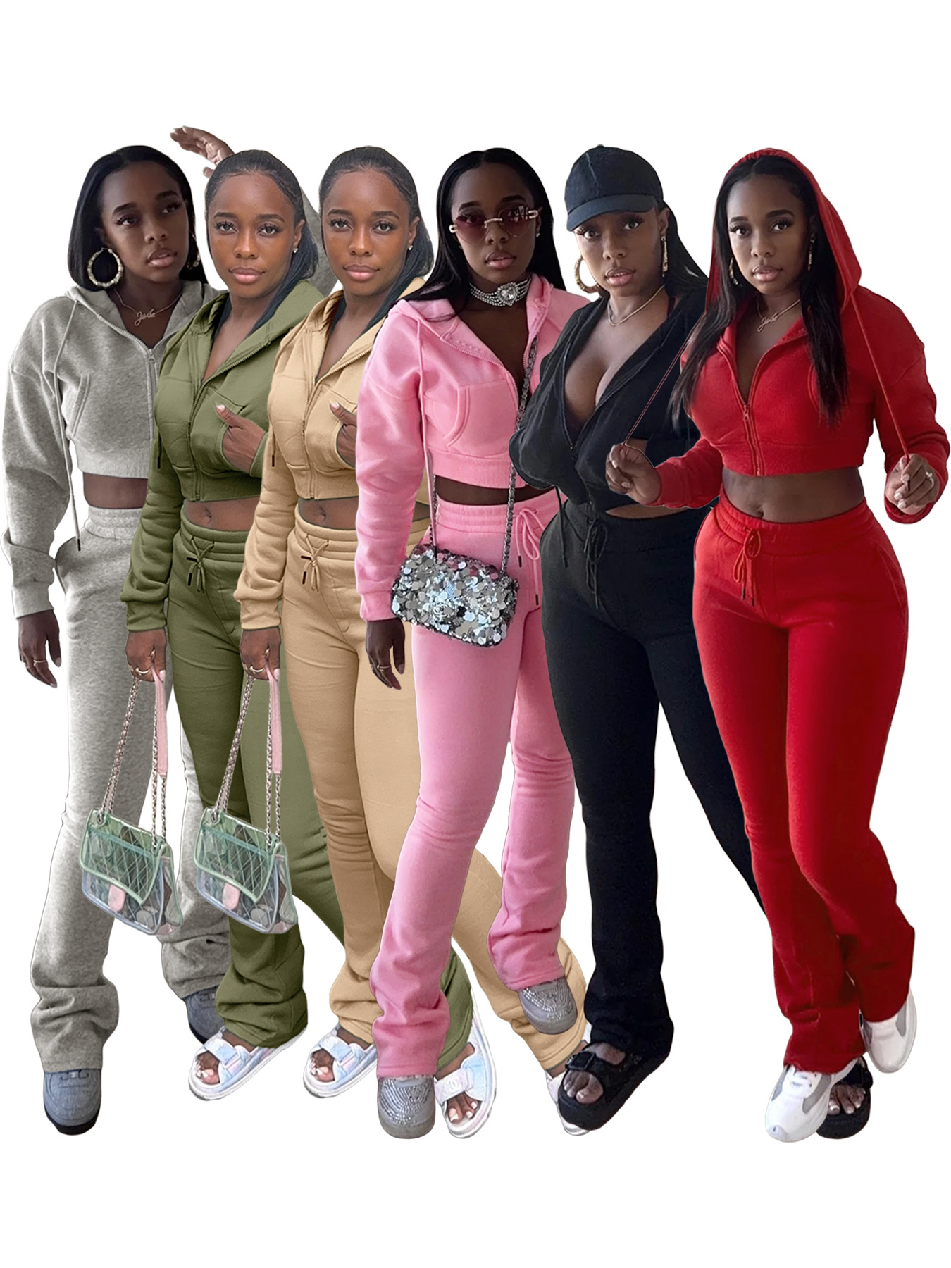 EVE | Wholesale EVE Fleece Hooded Sweatshirt Wide-Leg Pants Suit