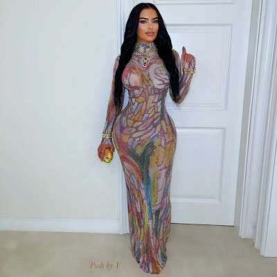 EVE Print Hot Drill Long Sleeve Maxi Dress SHMF-6203