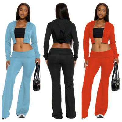 EVE Casual Hooded Solid Color Two Piece Pants Set YD-8828