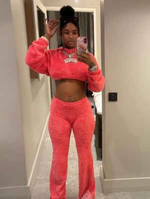 EVE Solid Color Plush Long Sleeve Pants Suit GBGF-258302