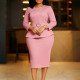 EVE Plus Size Long Sleeve Solid Color Pencil Dress GATE-599