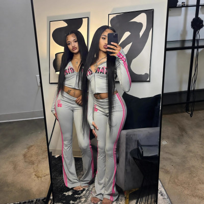 EVE Letter Print Long Sleeve Zipper Yoga Pants Suit GBGF-250924