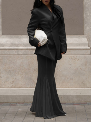 EVE Solid Color Mesh Two Piece Skirt Set AIL-332