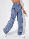 EVE Multi-pockets Washed Straight Jeans GZCF-3015