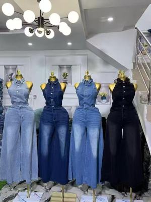 EVE Sleeveless Single Breasted Backles Denim Jumpsuit GMYT-153