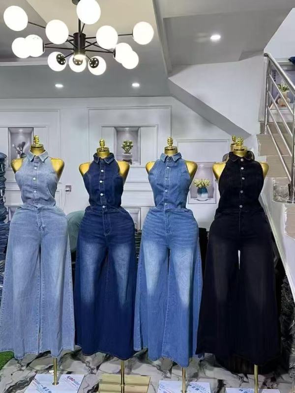 EVE Sleeveless Single Breasted Backles Denim Jumpsuit GMYT-153