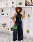 EVE Sleeveless Single Breasted Backles Denim Jumpsuit GMYT-153