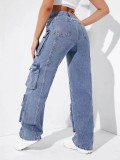 EVE Multi-pockets Washed Straight Jeans GZCF-3015