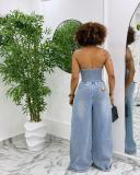 EVE Sleeveless Single Breasted Backles Denim Jumpsuit GMYT-153