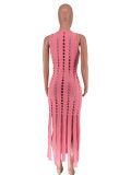 EVE Hollow Out Tassel Sleeveless Midi Dress FYWF-YW0714