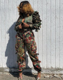 EVE Camouflage Print Ruffles Two Piece Pants Set FYWF-DF0721
