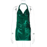 EVE Solid Color Backless Halterneck Mini Dress LJSF-D217593W