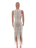EVE Hollow Out Tassel Sleeveless Midi Dress FYWF-YW0714