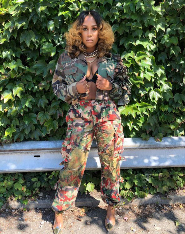 EVE Camouflage Print Ruffles Two Piece Pants Set FYWF-DF0721