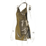 EVE Solid Color Backless Halterneck Mini Dress LJSF-D217593W