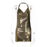 EVE Solid Color Backless Halterneck Mini Dress LJSF-D217593W