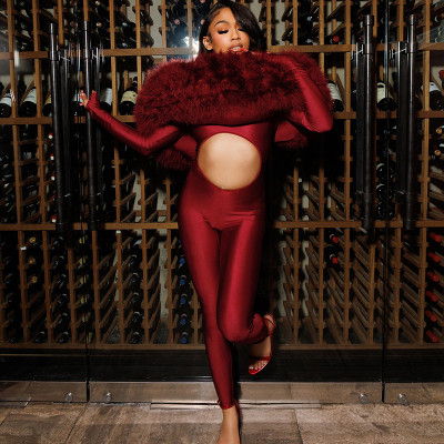 EVE One Shoulder Fur Patchwork Jumpsuit XEF-K25Q80364