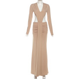 EVE Solid Color V Neck Backless Split Maxi Dress XEF-K25D81127