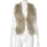 EVE Sexy Backless Fur Collar Halterneck Tops GDSF-D24TP617