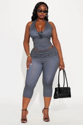 EVE Polka Dots Print Halterneck Vest Pant Suit GXIY-K25L1176