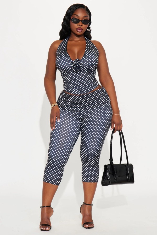EVE Polka Dots Print Halterneck Vest Pant Suit GXIY-K25L1176