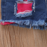 EVE Kids Girl Letter Print Sleeveless Denim Shorts Suit YKTZ-21123