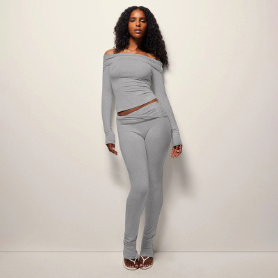 EVE One Shoulder Long Sleeve Two Piece Pants Set MXBF-J25ST264