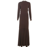 EVE Long Sleeve Ruffles Maxi Dress XEF-K25D80869