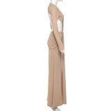 EVE Solid Color V Neck Backless Split Maxi Dress XEF-K25D81127