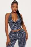 EVE Polka Dots Print Halterneck Vest Pant Suit GXIY-K25L1176
