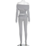 EVE One Shoulder Long Sleeve Two Piece Pants Set MXBF-J25ST264