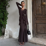 EVE Long Sleeve Ruffles Maxi Dress XEF-K25D80869