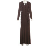 EVE Long Sleeve Ruffles Maxi Dress XEF-K25D80869
