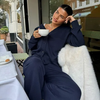 EVE V Neck Long Sleeve Cardigan Loose Pant Suit XEF-K25S79842